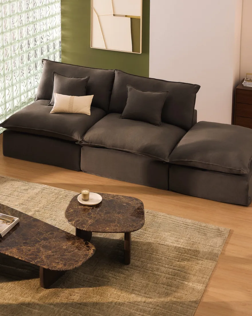 Kave Home Anarela 3-Zitsbank + Hocker