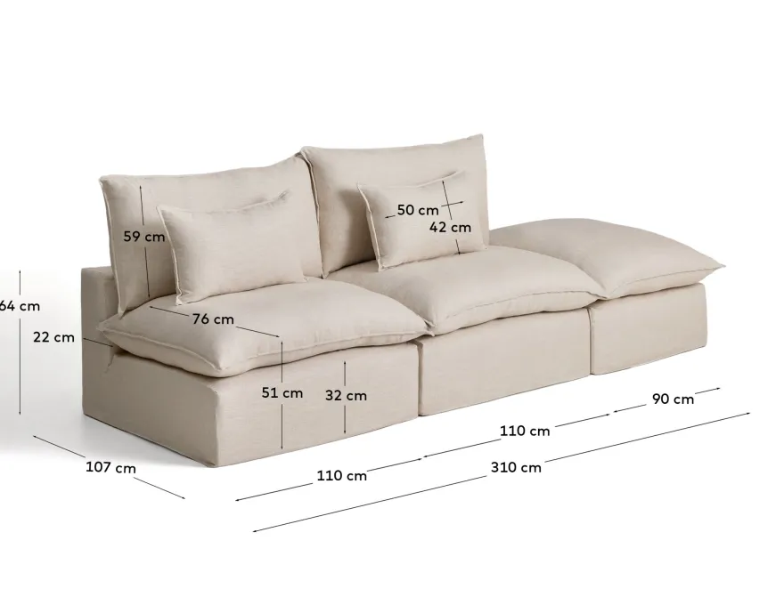 Kave Home Anarela 3-Zitsbank + Hocker