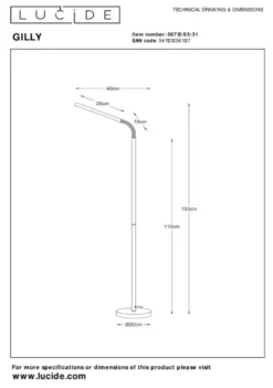 Lucide Gilly Wit Vloerlamp