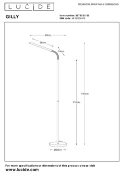 Lucide Gilly Zwart Vloerlamp