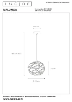 Lucide Malunga Hanglamp