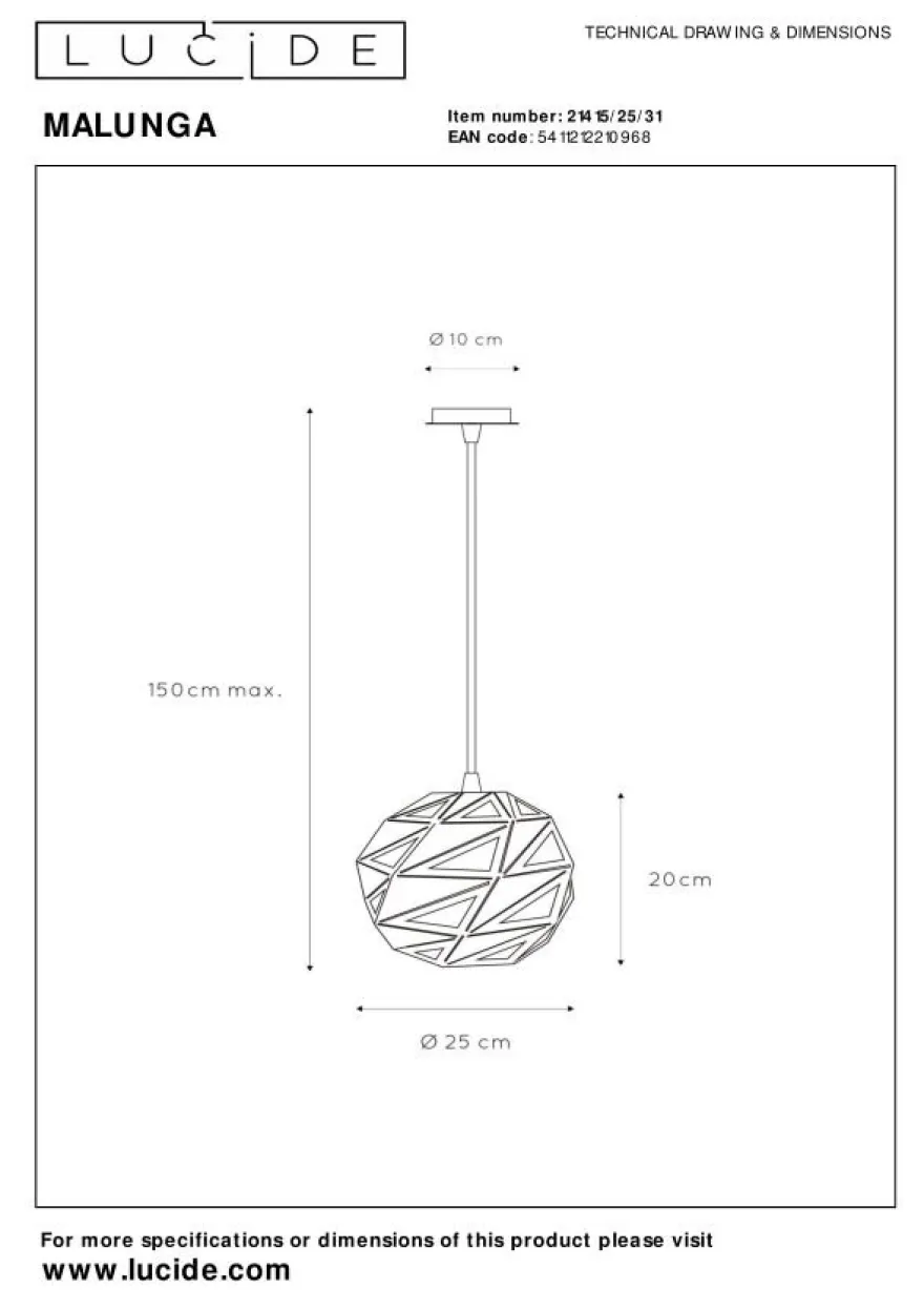 Lucide Malunga Hanglamp