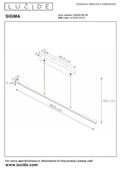 Lucide Sigma Zwart Hanglamp