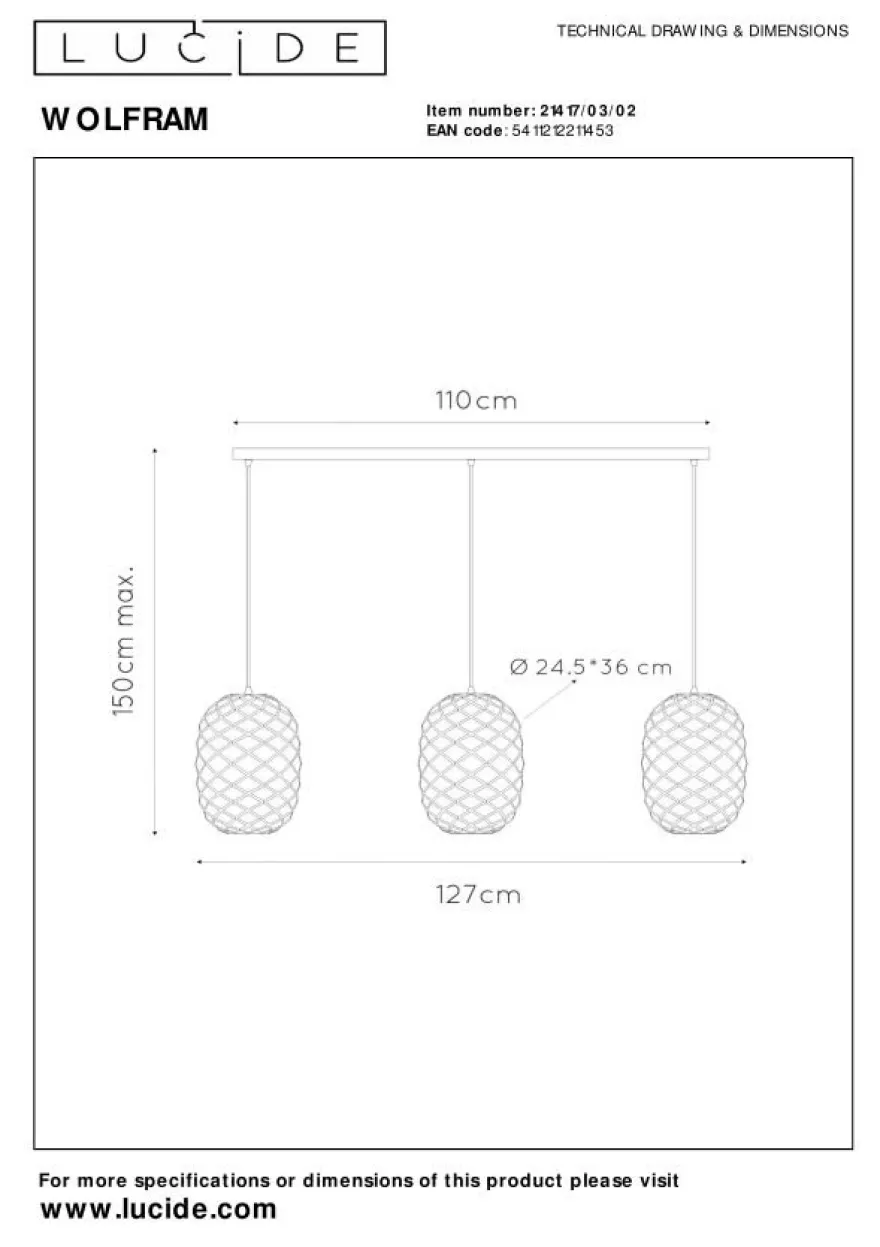 Lucide Wolfram Goud Hanglamp