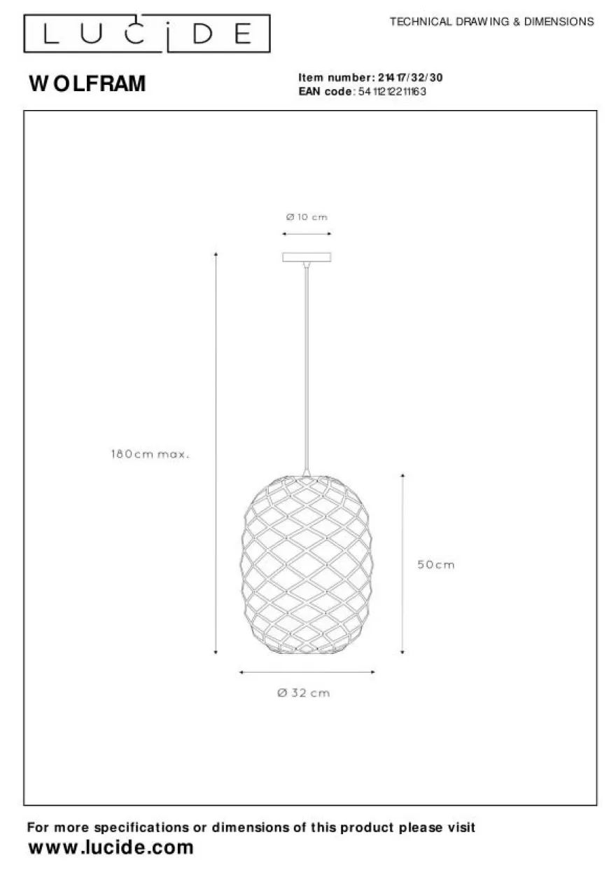 Lucide Wolfram Zwart Hanglamp
