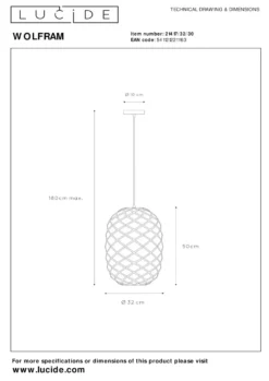 Lucide Wolfram Zwart Hanglamp