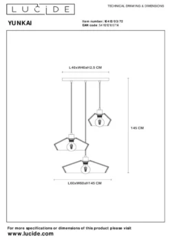 Lucide Yunkai 3-lichts Hanglamp