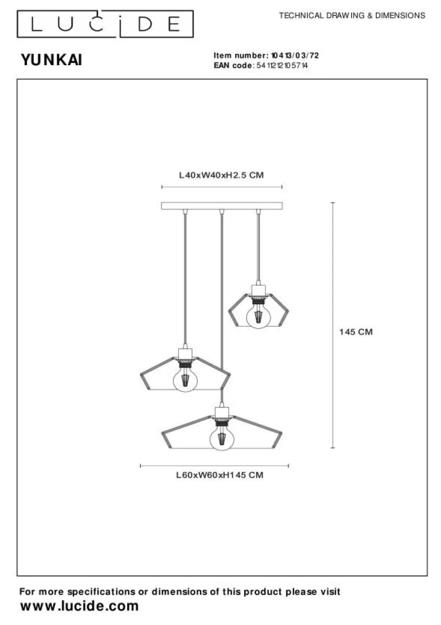 Lucide Yunkai 3-lichts Hanglamp